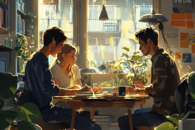 学生结伴讨论讲题