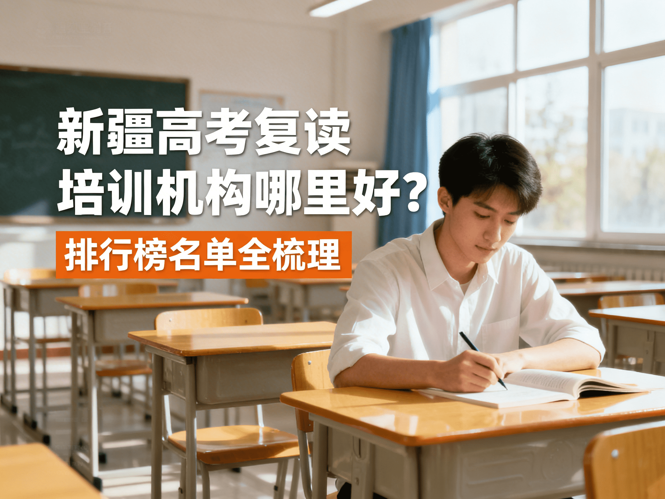 jimeng-2026-04-14-4385-封面图，标题为“新疆高考复读培训机构哪里好？排行榜名单全梳理”，简约大气，突出教..._new.png